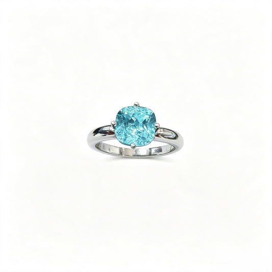 Atelier Gemstone 3 Carat Cushion Cut Lab Grown Paraiba Ring in 925 Sterling Silver