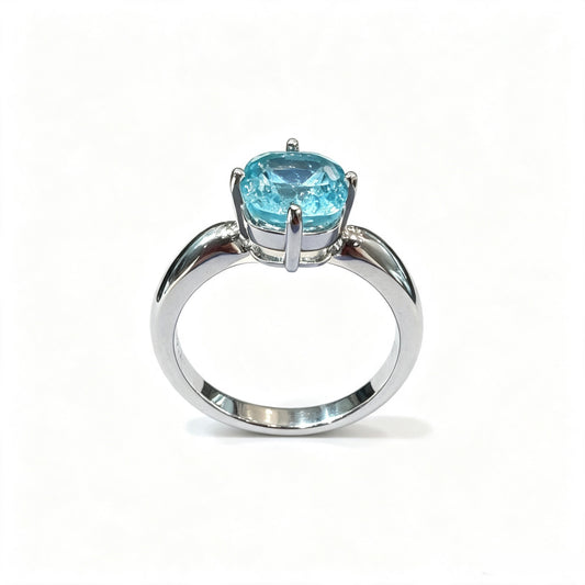 Atelier Gemstone 3 Carat Cushion Cut Lab Grown Paraiba Ring in 925 Sterling Silver