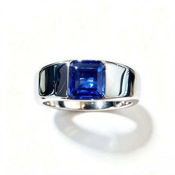 Atelier Gemstone 3.28 Carat Lab Grown Sapphire Men Ring in 925 Sterling Silver