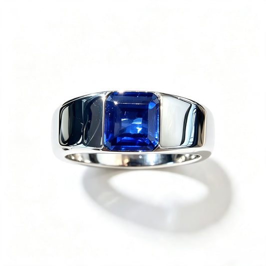 Atelier Gemstone 3.28 Carat Lab Grown Sapphire Men Ring in 925 Sterling Silver