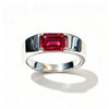 Atelier Gemstone 2.5 Carat Emerald Cut Lab Grown Ruby Men Ring in 925 Sterling Silver