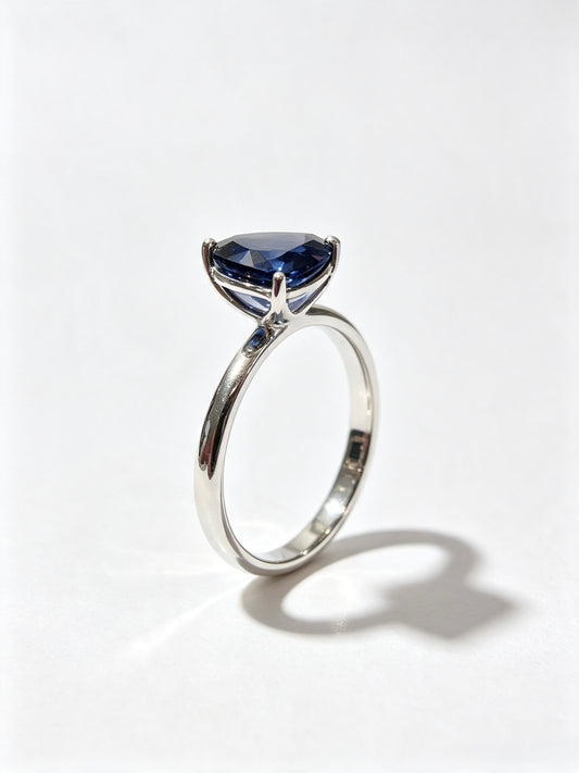 Atelier Gemstone 3.85 Carat Pear Cut Lab Grown Sapphire Solitary Ring in 925 Sterling Silver