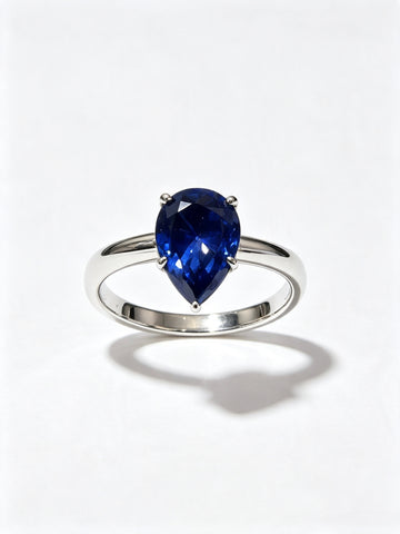 Atelier Gemstone 3.85 Carat Pear Cut Lab Grown Sapphire Solitary Ring in 925 Sterling Silver