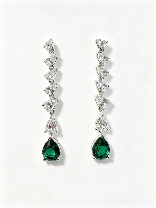 Atelier Gemstone 2.5 Carat Pear Cut Lab Grown Emerald Drop Earring in 925 Sterling Silver