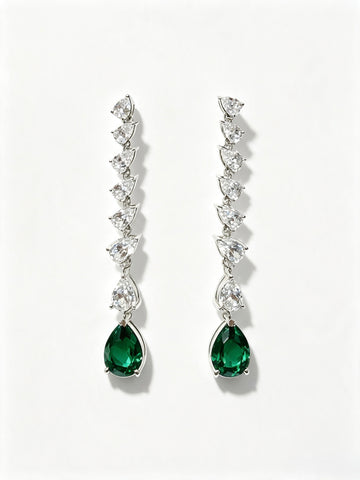 Atelier Gemstone 2.5 Carat Pear Cut Lab Grown Emerald Drop Earring in 925 Sterling Silver