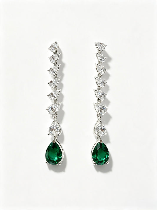 Atelier Gemstone 2.5 Carat Pear Cut Lab Grown Emerald Drop Earring in 925 Sterling Silver