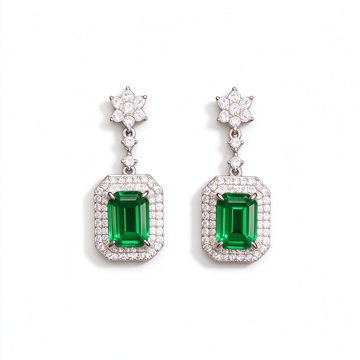 Atelier Gemstone 6.5 Carat Emerald Cut Lab Grown Tsavorite Earrings in 925 Sterling Silver