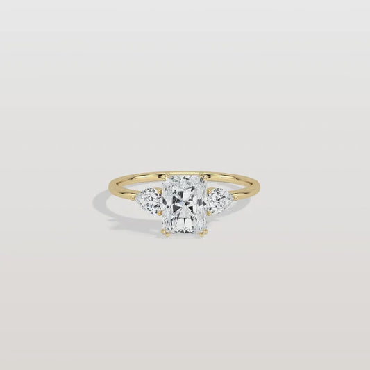 1CT Radiant Cut Lab Diamond Three Stone Engagement Ring In 10K Solid Gold/Platinum