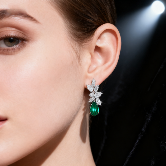 8.00ct Verdant Grace Pear-Cut Emerald and Lab Grown Diamond Drop Earrings