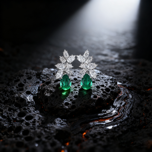 8.00ct Verdant Grace Pear-Cut Emerald and Lab Grown Diamond Drop Earrings