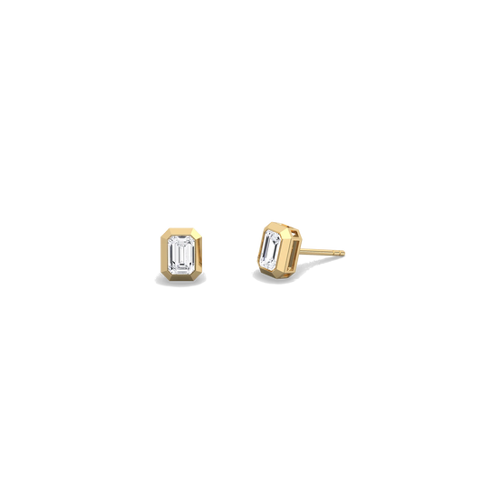 Octagon Bezel Set 1CTW Emerald Cut Single Diamond Stud Earrings