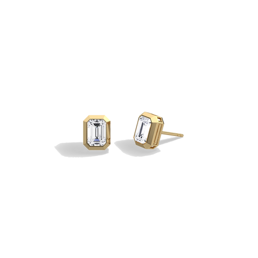 Octagon Bezel Set 2CTW Emerald Cut Solitaire Diamond Stud Earrings