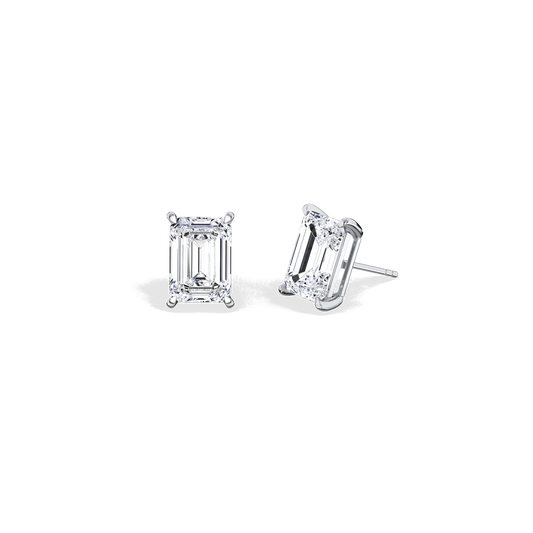 Liora Muse 6 Carat Emerald Cut Lab Grown Diamond 4-Prong Stud Earrings (3 ct each side) 10k Solid Gold
