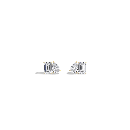 Pair of diamond earrings on a white background