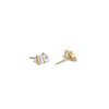 Gold earrings with clear gemstones on a white background