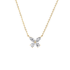 Butterfly-shaped diamond necklace on a gold chain against a white background