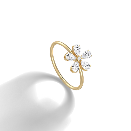 Liora Muse 0.51 Carat 5-Pedal Floral Pear Cut (5PC) Lab Grown Diamond Ring 10k Solid Gold