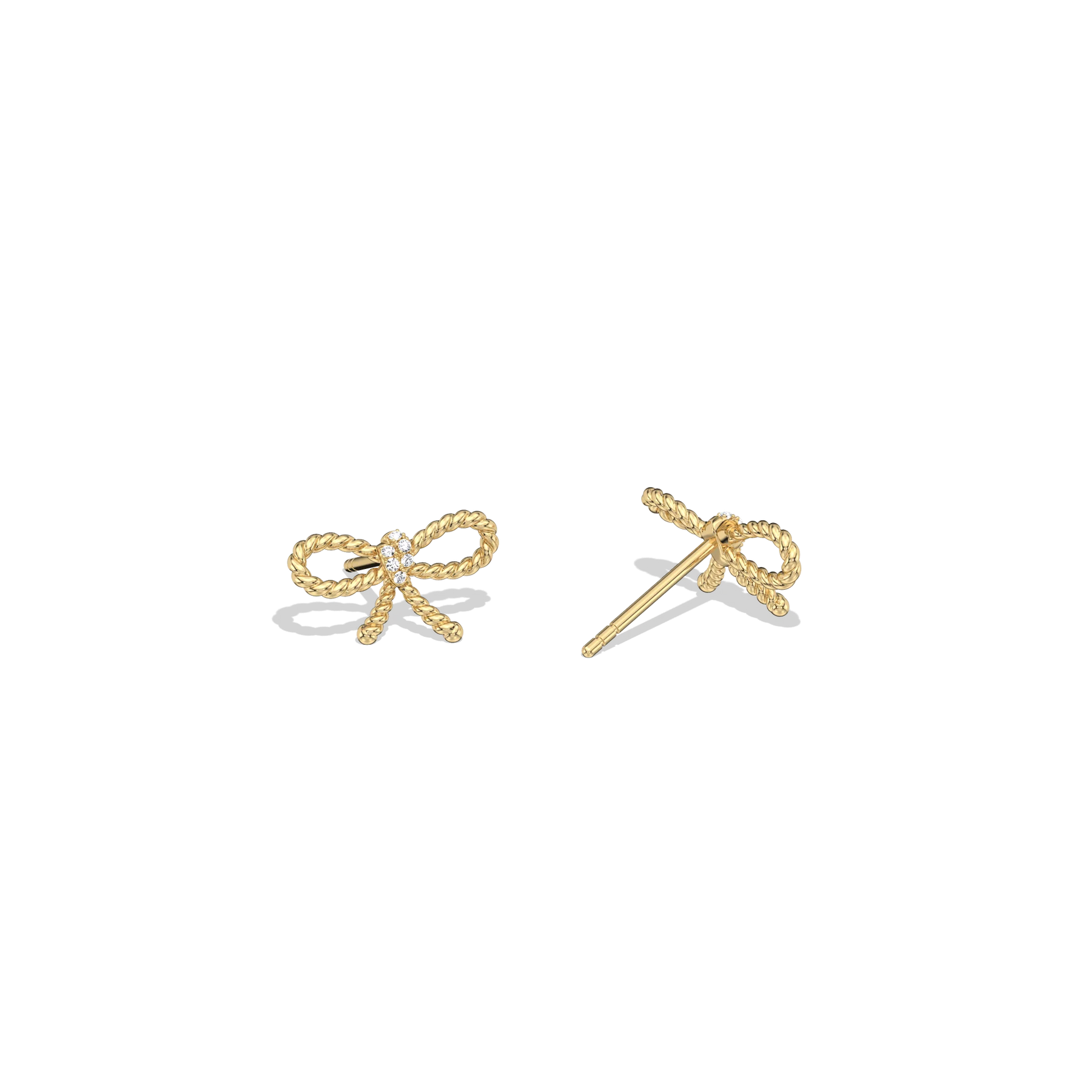 Gold bow-shaped earrings on a white background