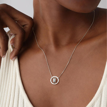 Liora Muse 0.13 Carat Double-Ring Four Leaf Clover Lab Grown Diamond Pendant Necklace 925 Sterling Silver