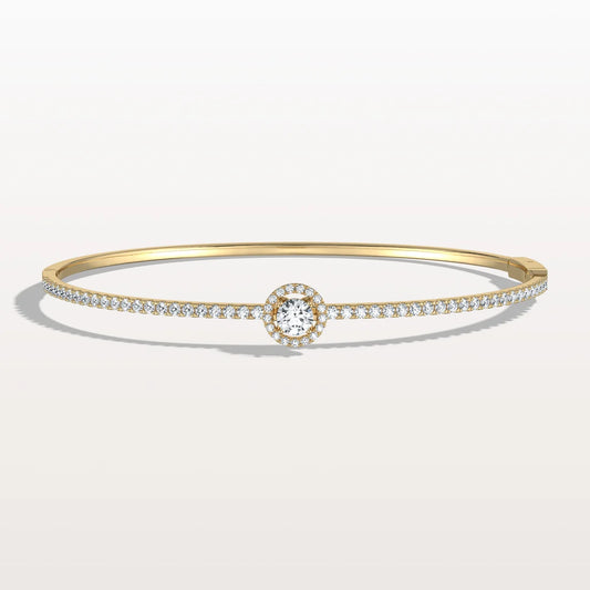 1CTW Round Lab Grwon Diamond Pave Halo Bangel Bracelet