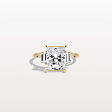 Liora Muse 3.00 Carat Radiant Cut Lab Grown Diamond Ring with 4 Baguette Cut Side Stones 9k Gold
