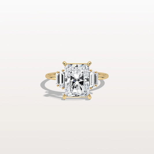 Liora Muse 3.00 Carat Radiant Cut Lab Grown Diamond Ring with 4 Baguette Cut Side Stones 10k Gold