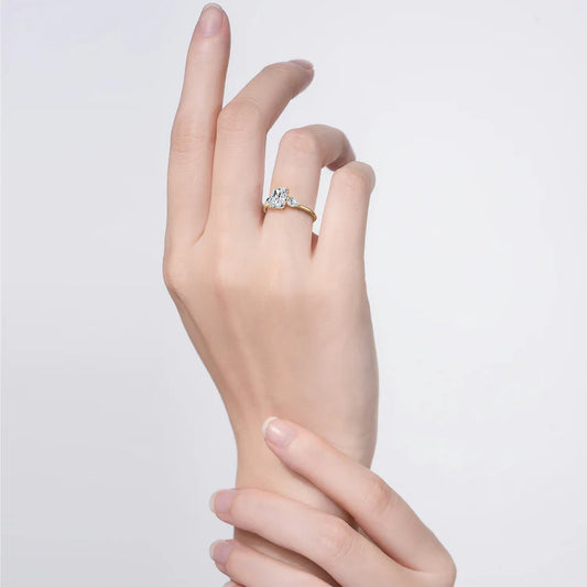 1CT Radiant Cut Lab Diamond Three Stone Engagement Ring In 10K Solid Gold/Platinum