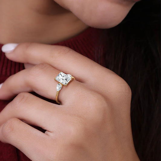 2CT Radiant Cut Lab Diamond Three Stone Engagement Ring In 10K Solid Gold/Platinum