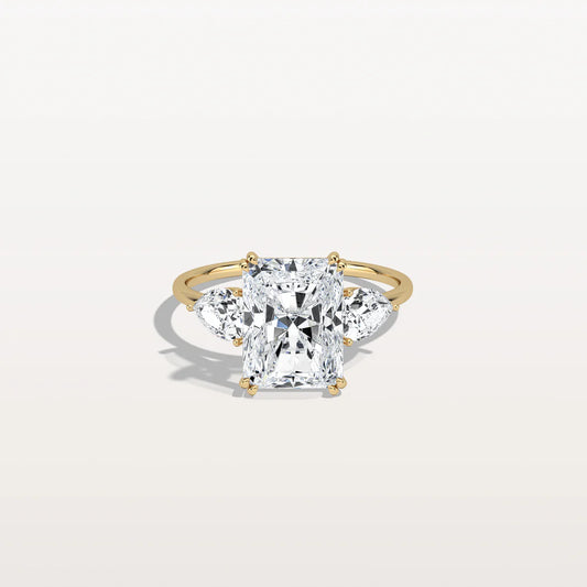 3CT Radiant Cut Lab Diamond Three Stone Engagement Ring In 10K Solid Gold/Platinum