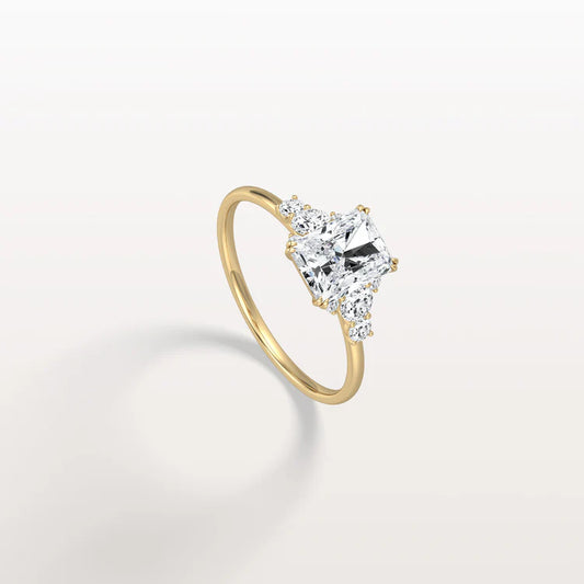 Liora Muse 1CT Radiant Cut Lab Diamond Side Stone Engagement Ring in 10K Solid Gold