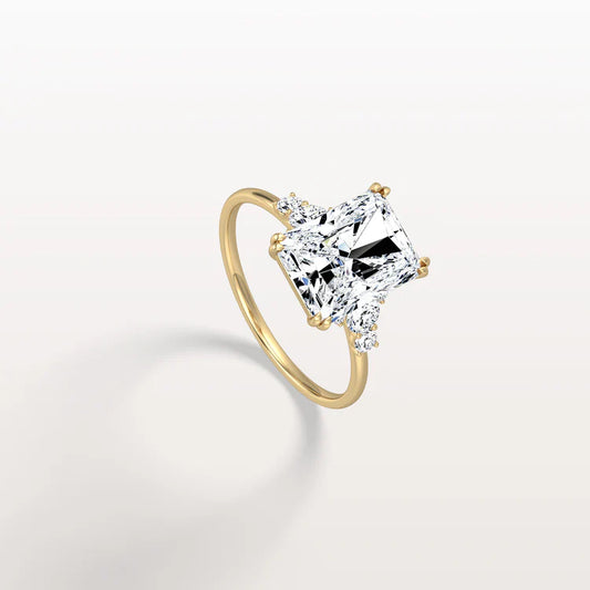 Liora Muse 3CT Radiant Cut Lab Diamond Side Stone Engagement Ring in 10K Solid Gold