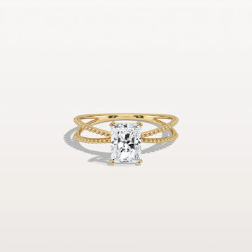 1CT Radiant Cut Lab Diamond Milgrain Hidden Halo Engagement Ring