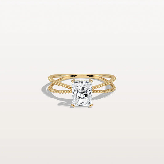 1CT Radiant Cut Lab Diamond Milgrain Hidden Halo Engagement Ring