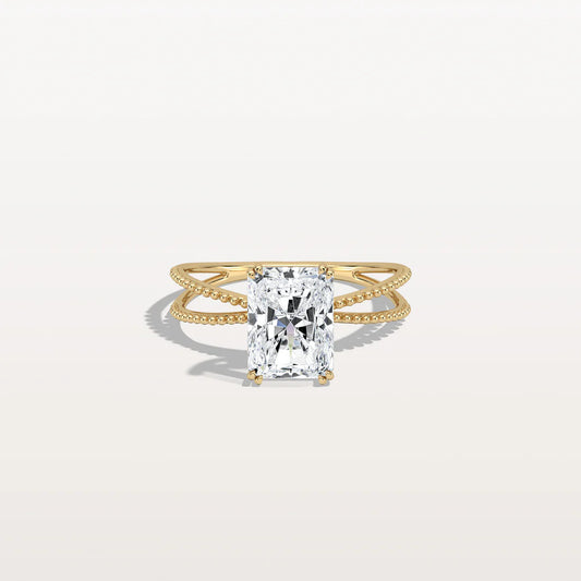 2CT Radiant Cut Lab Diamond Milgrain Hidden Halo Engagement Ring