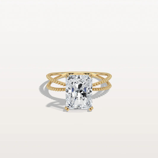3CT Radiant Cut Lab Diamond Milgrain Hidden Halo Engagement Ring