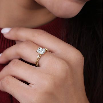 Liora Muse 1.00 Carat Radiant Cut Lab Grown Diamond 4 Prong Ring with 4 mini Side Stone and twisted band 9k Gold