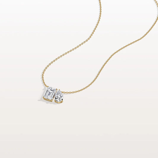 Liora Muse 2CTW Emerald and Pear Cut Lab Diamond Toi et Moi Necklace