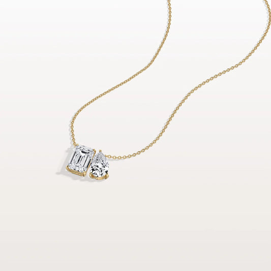 Liora Muse 4CTW Emerald and Pear Cut Lab Diamoned Toi et Moi Necklace