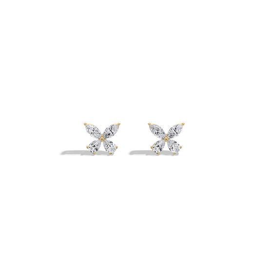 Butterfly-shaped earrings on a white background