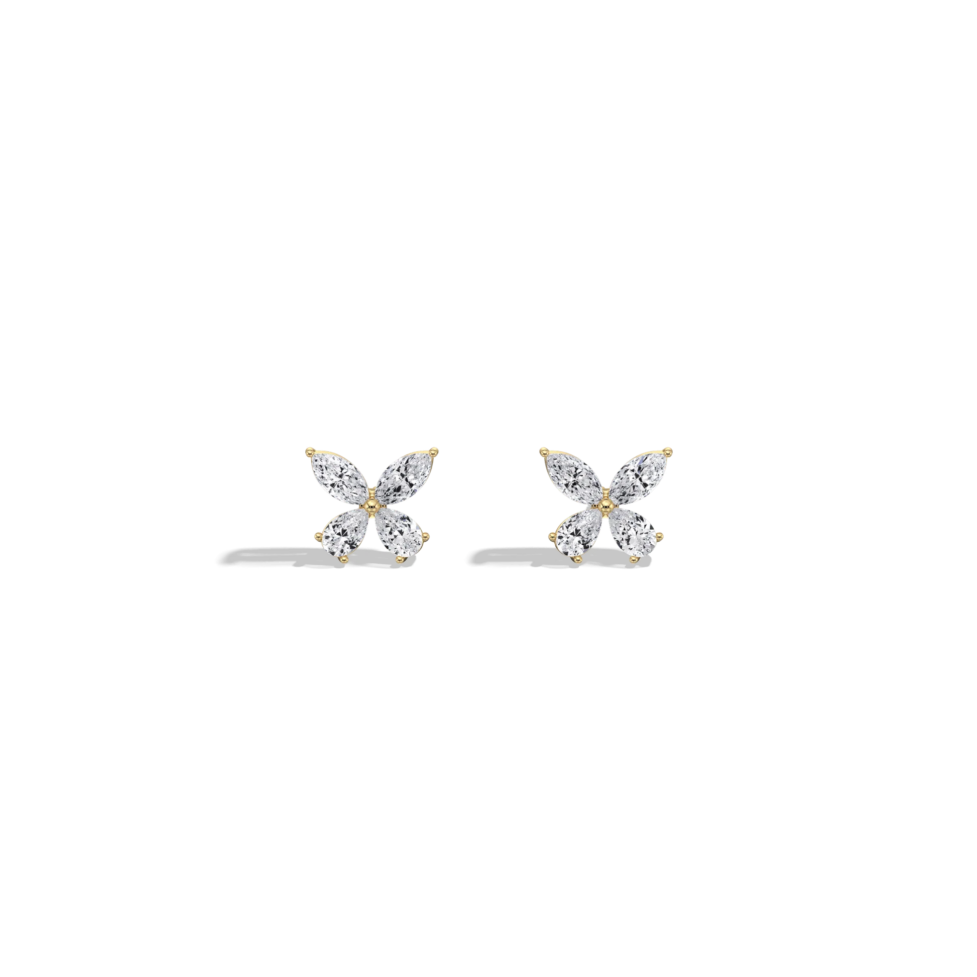 Butterfly-shaped earrings on a white background