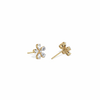 Gold and silver clover-shaped earrings on a white background