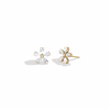 Gold and crystal flower-shaped earrings on a white background