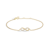 Gold bracelet with an infinity symbol on a white background