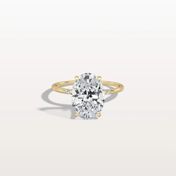 Liora Muse 3.00 Carat Oval Cut 4 Prong Lab Grown Diamond Hidden Halo Ring with Mini Side Stones 9k Gold