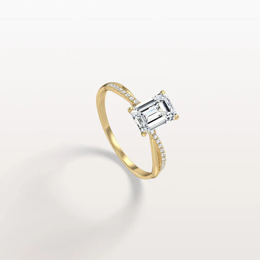 Liora Muse 1CT Emeral Cut Lab Diamond Twisted Engagement Ring In 10K Solid Gold