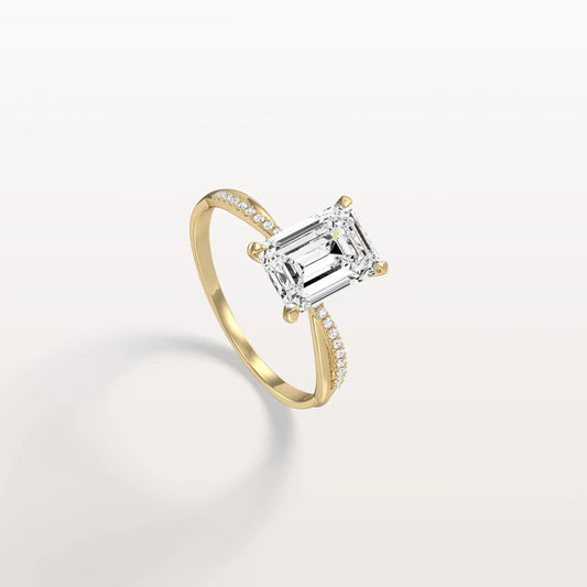 Liora Muse 2CT Emeral Cut Lab Diamond Twisted Engagement Ring In 10K Solid Gold