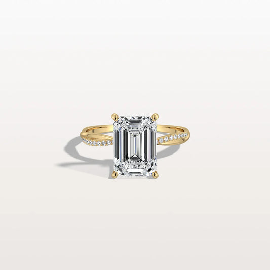 Liora Muse 3CT Emeral Cut Lab Diamond Twisted Engagement Ring In 10K Solid Gold