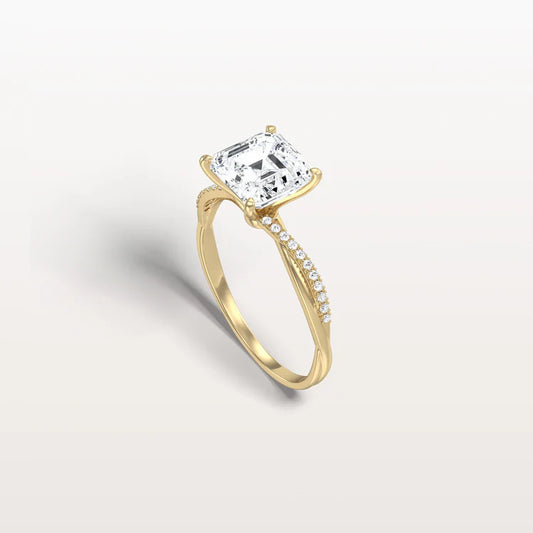 Liora Muse 2CT Asscher Cut Lab Diamond Twisted Engagement Ring In 10K Solid Gold