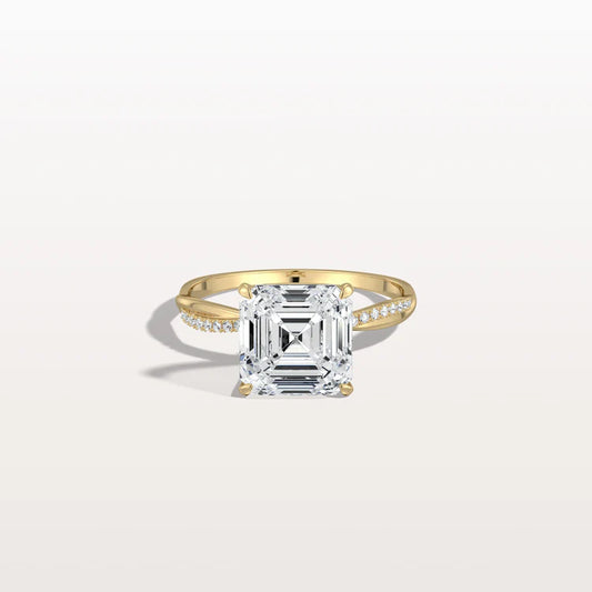 Liora Muse 3CT Asscher Cut Lab Diamond Twisted Engagement Ring In 10K Solid Gold