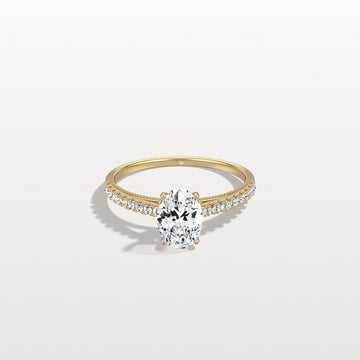 Liora Muse 1.00 Carat Oval Cut Lab Grown Diamond Hidden Halo Ring with Diamond Pavé band 10k Gold